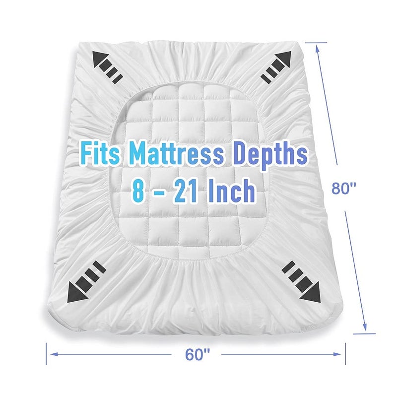 MATBEBY Bedding Quilted Fitted Queen Mattress Pad Cooling Breathable Fluffy Soft Mattress Pad Stretches up to 21 Inch Deep  Queen Size  White  Mattress Topper Mattress Protector - Image 5
